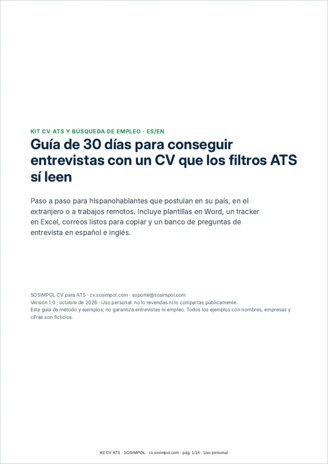 Portada de la Guía de 30 días del Kit CV ATS de SOSIMPOL